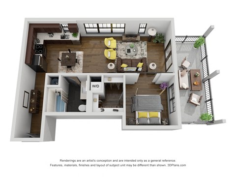 Floor plan for 1 bed, 1 bath